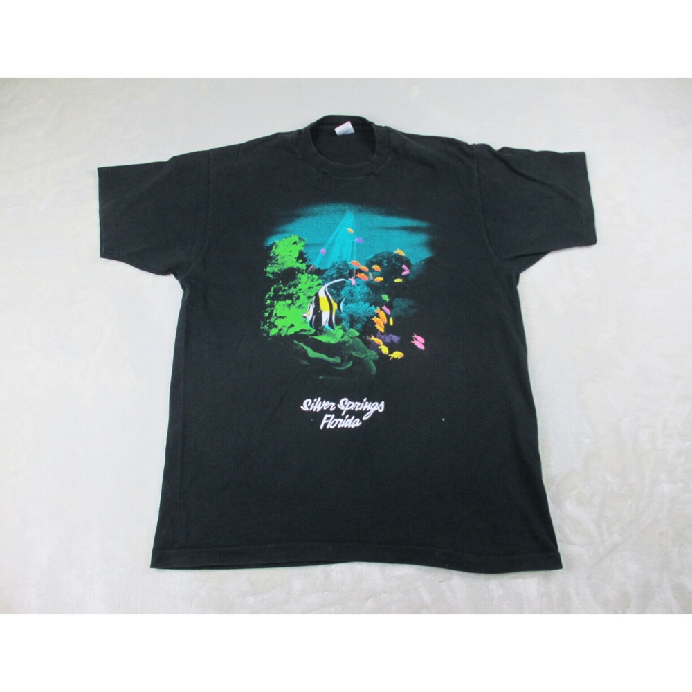 VINTAGE Fruit Of The Loom Shirt Mens Extra Large Black Silver‎ Springs Florida*